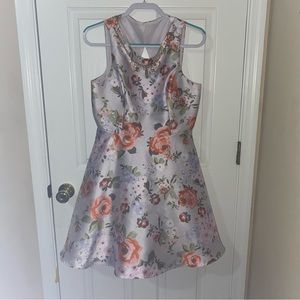 Floral A-Line Sleeveless Dress with Gold Jewelry